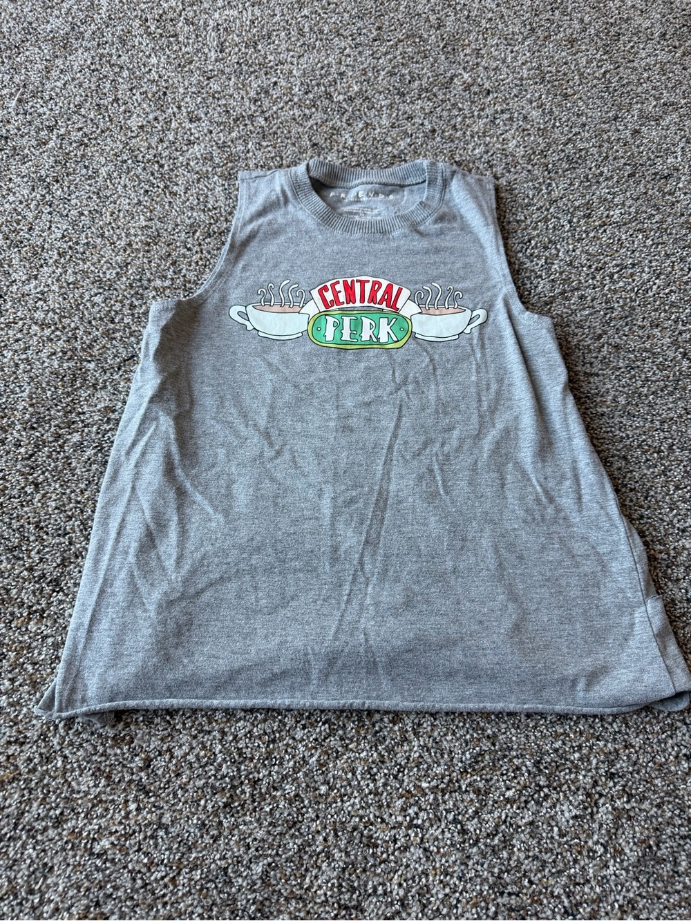 Friends Central Perk Tank Top XS Gray Sleeveless TV Show Graphic Coffee